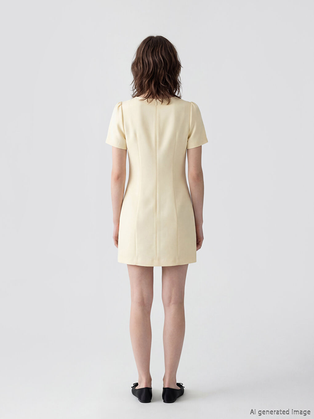 فستان ميني بأكمام منتفخة وياقة دائرية-2