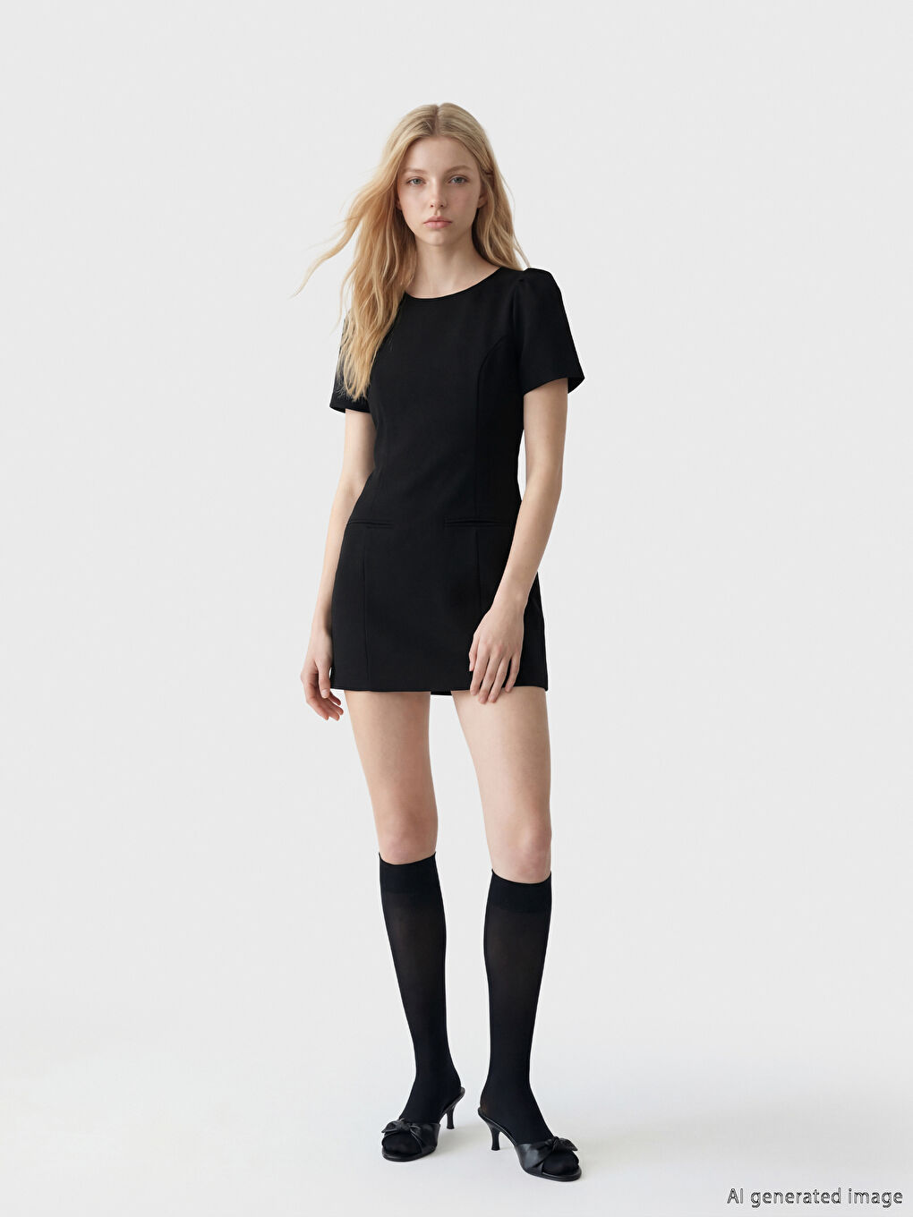 فستان ميني بأكمام منتفخة وياقة دائرية