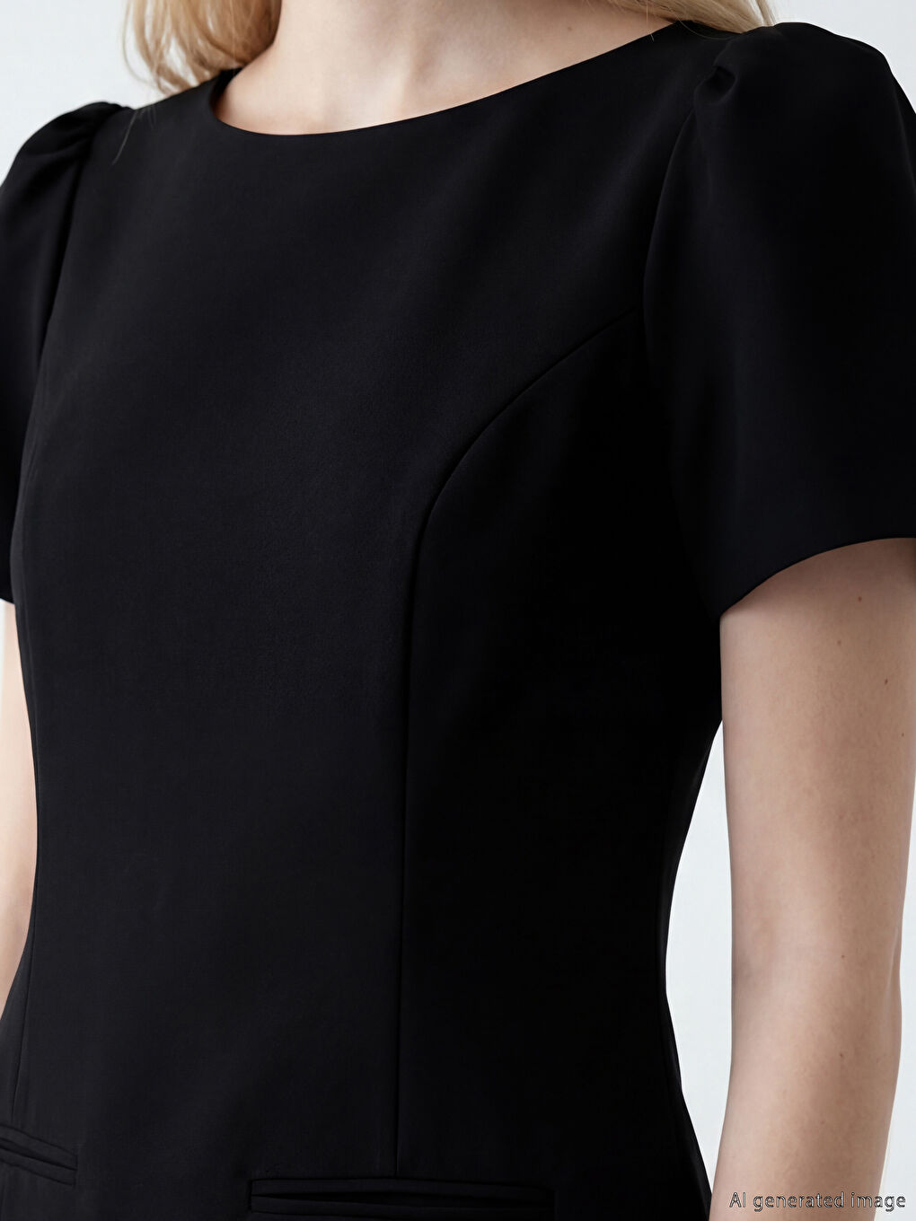 فستان ميني بأكمام منتفخة وياقة دائرية-1