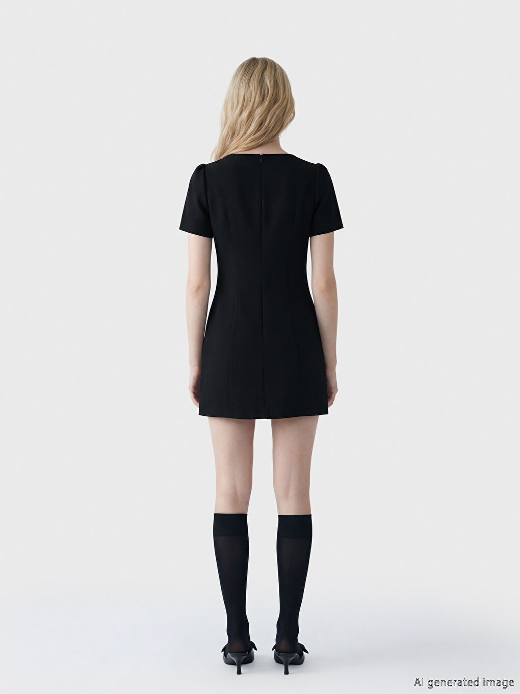 فستان ميني بأكمام منتفخة وياقة دائرية-2