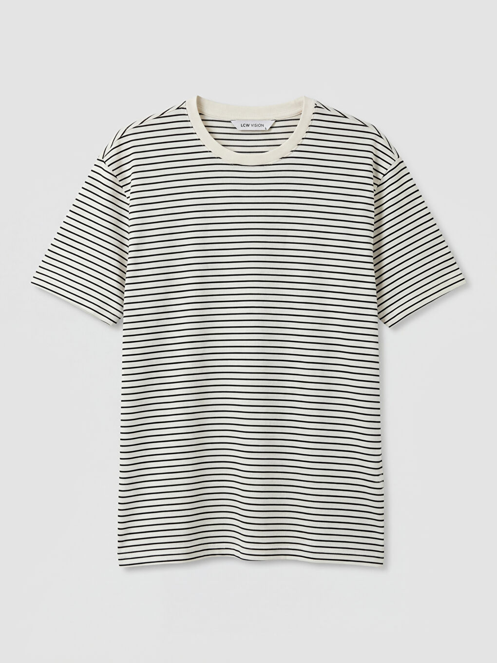 Ekru Bisiklet Yaka Çizgili Erkek Tişört
