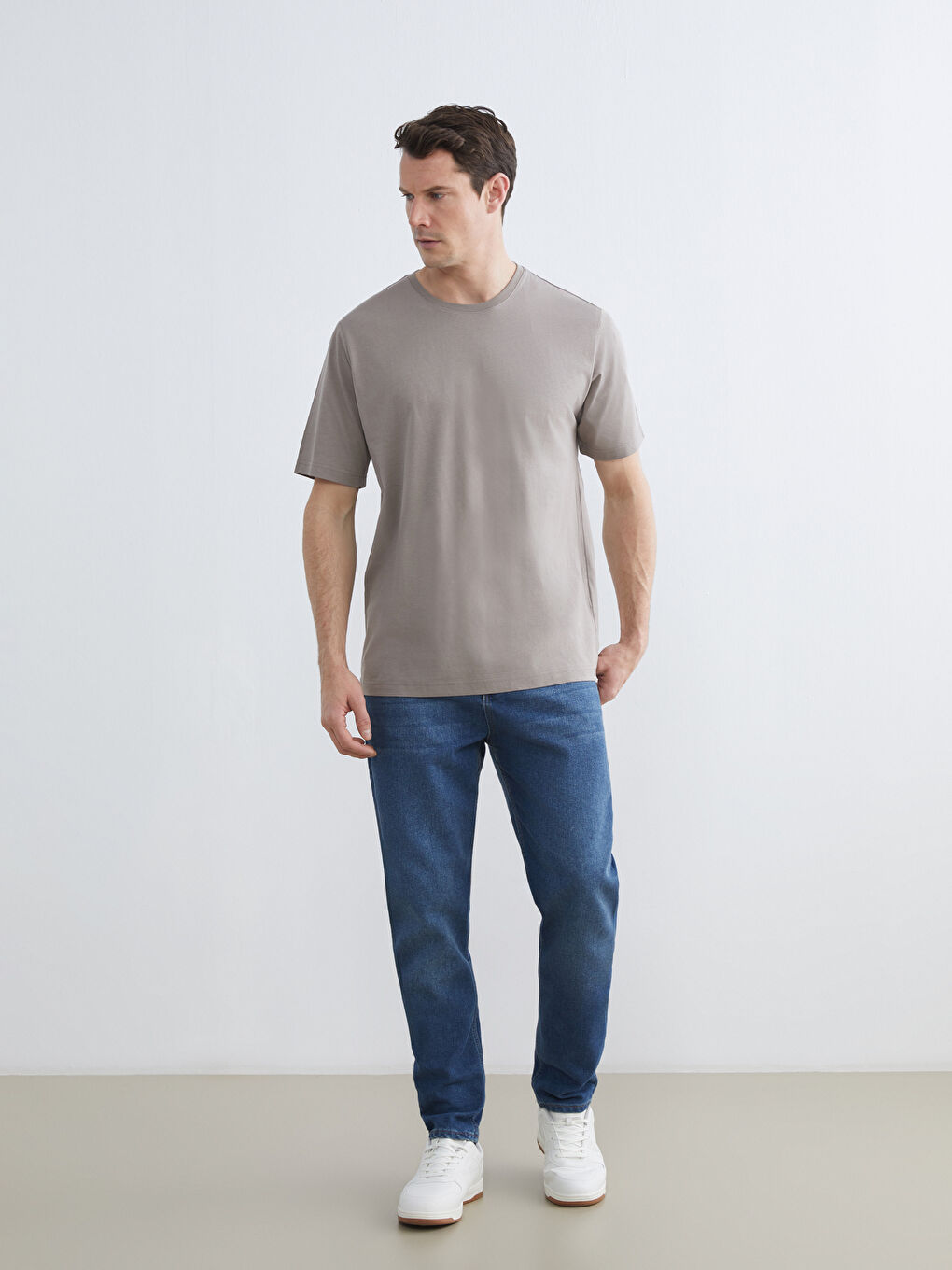 Kahverengi Bisiklet Yaka Erkek Tişört-1