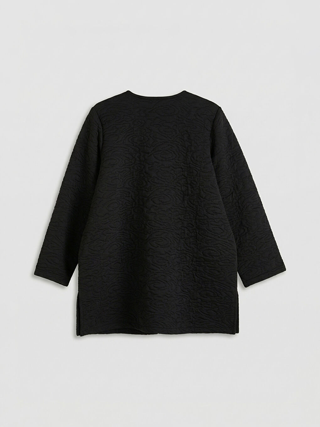 Siyah V Yaka Kendinden Desenli Kadın Hırka-1