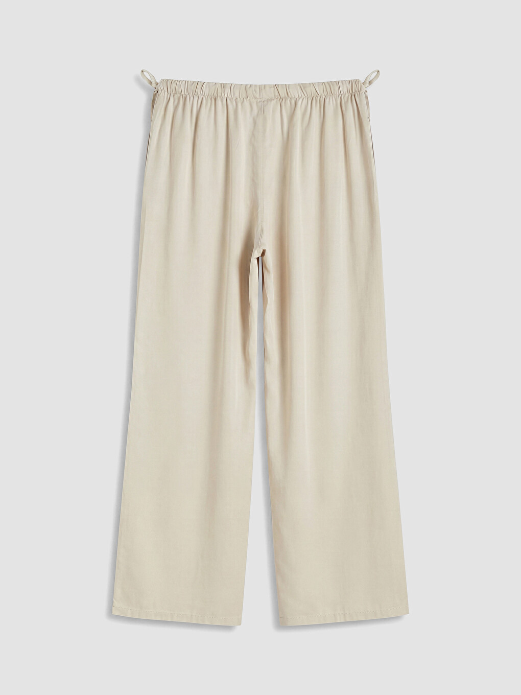Bej Beli Lastikli Wideleg Kadın Jean Pantolon-2