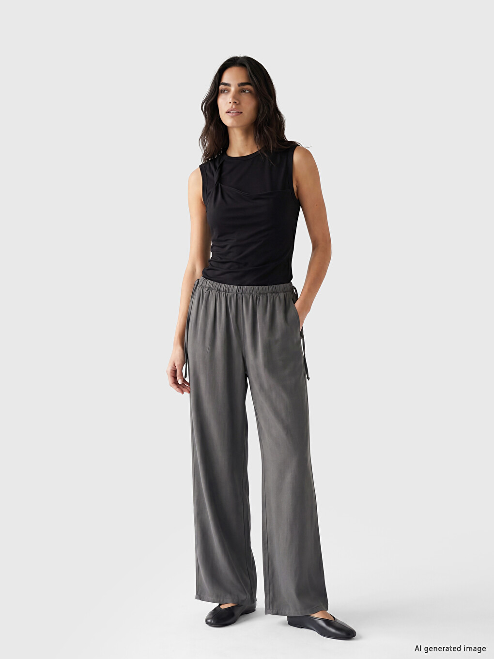 Gri Beli Lastikli Wideleg Kadın Jean Pantolon