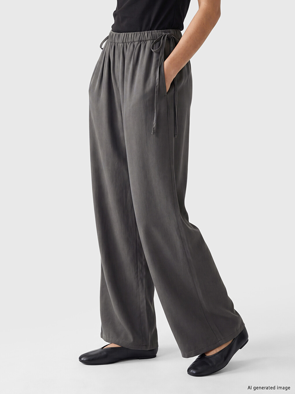 Gri Beli Lastikli Wideleg Kadın Jean Pantolon-1