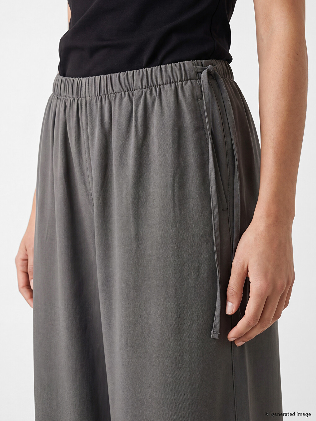 Gri Beli Lastikli Wideleg Kadın Jean Pantolon-2
