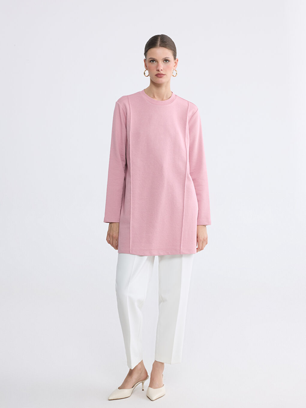 Lila Bisiklet Yaka Kadın Sweatshirt Tunik	-1