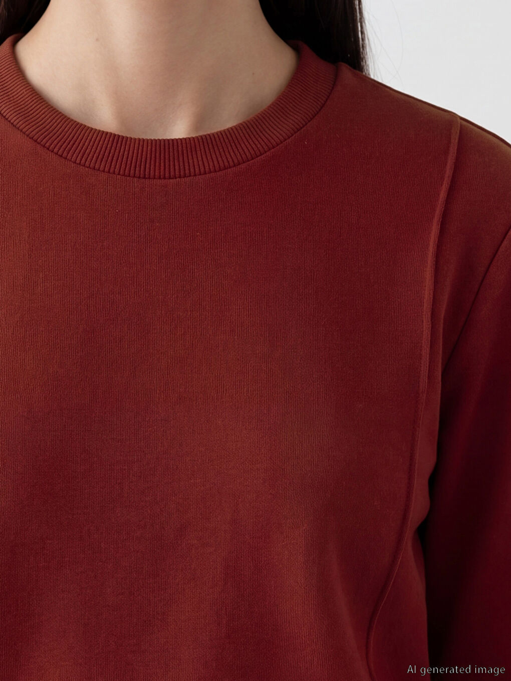 Bordo Bisiklet Yaka Kadın Sweatshirt Tunik	-2