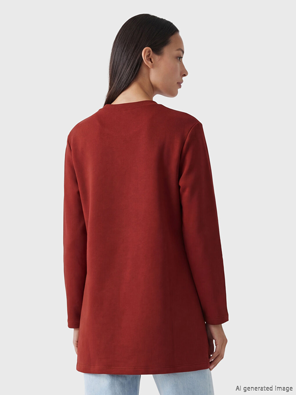 Bordo Bisiklet Yaka Kadın Sweatshirt Tunik	-3