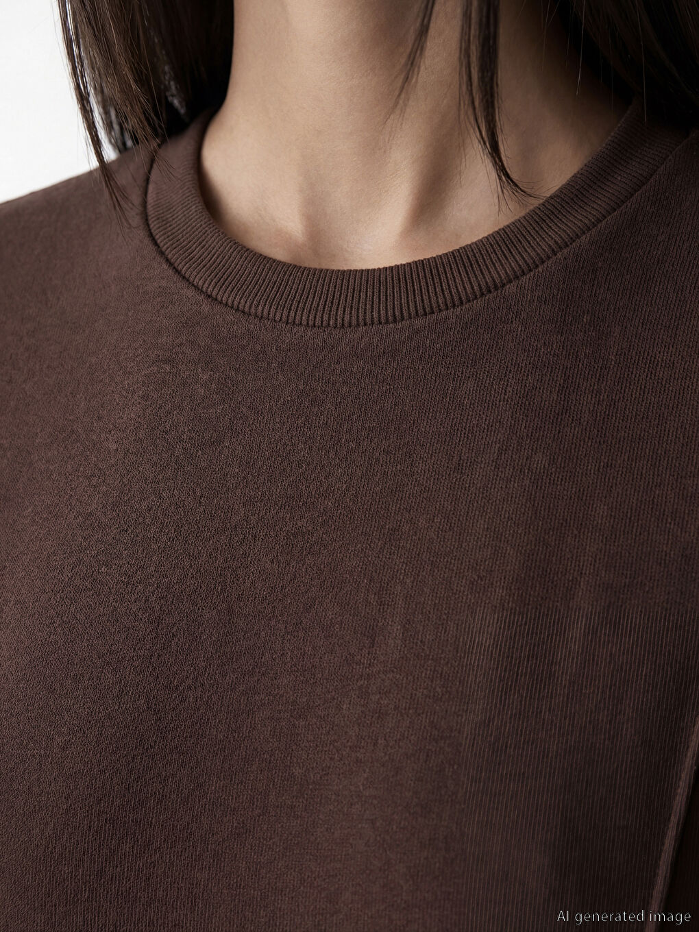 Kahverengi Bisiklet Yaka Kadın Sweatshirt Tunik	-2