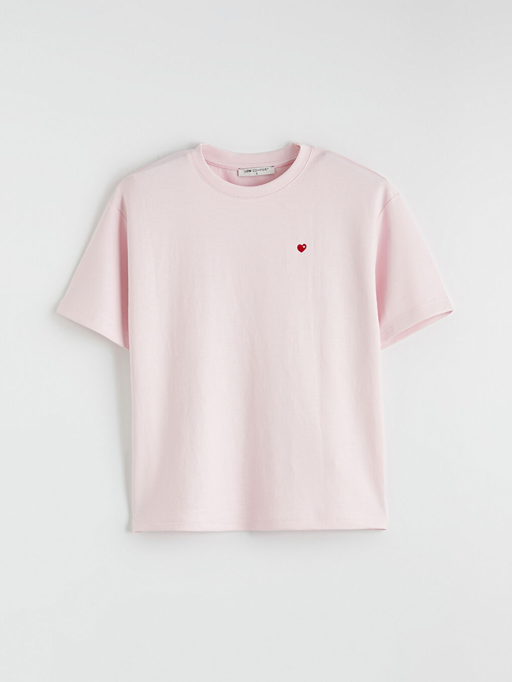 Pembe Kalp Nakışlı Soft Touch Kadın Tişört