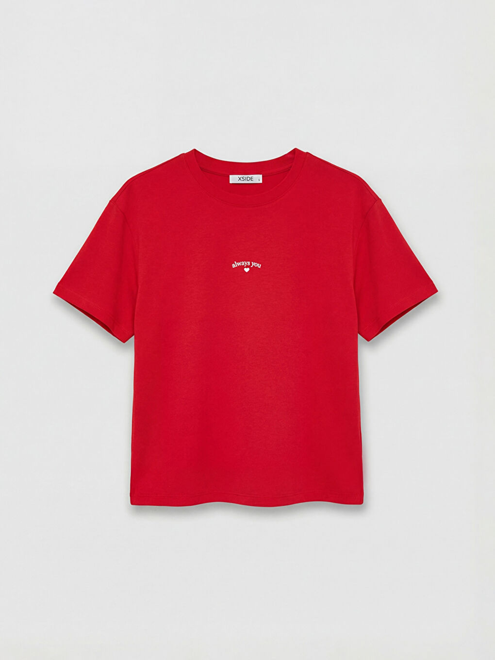 Kırmızı Bisiklet Yaka Baskılı Soft Touch Kadın Tişört