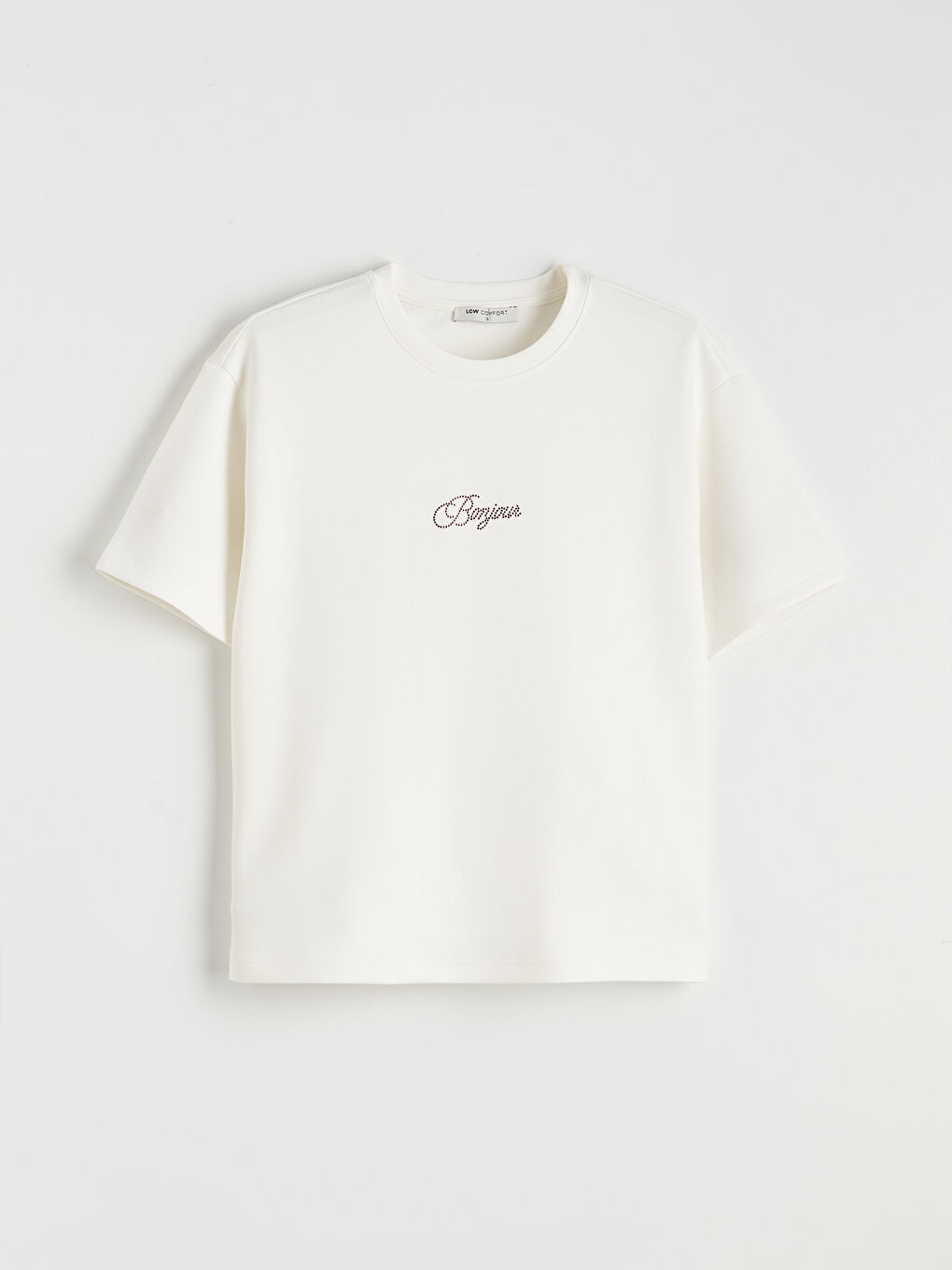 Beyaz Taşlı Soft Touch Kadın Tişört