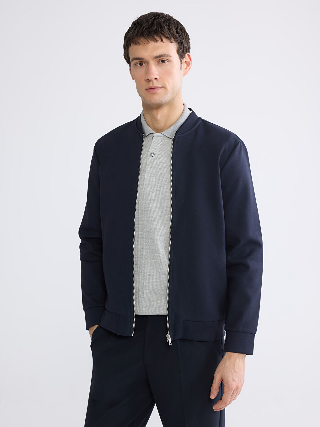 Men's Zip-Up Sweatshirt with a Varsity Collar