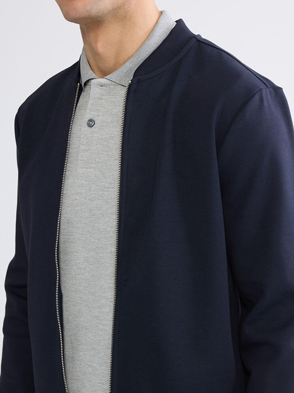 Men's Zip-Up Sweatshirt with a Varsity Collar-2