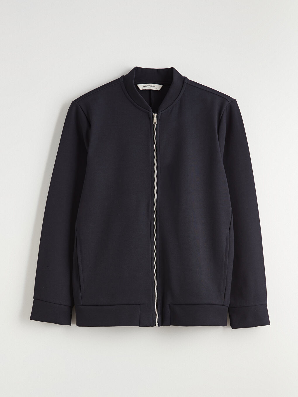 Lacivert Kolej Yaka Erkek Fermuarlı Sweatshirt