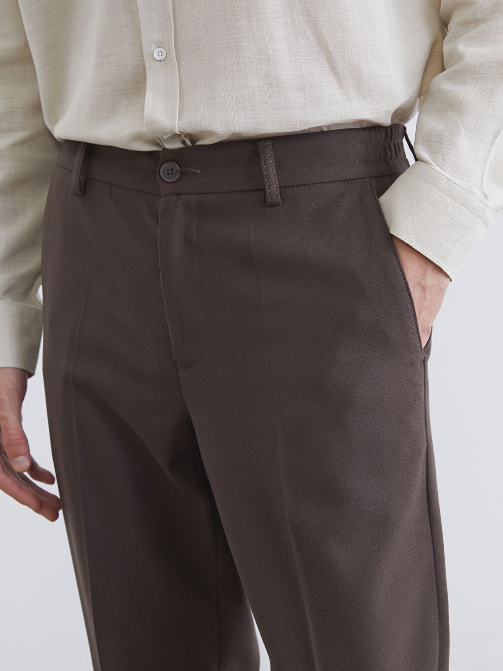 Kahverengi Standart Kalıp Armürlü Erkek Pantolon-2