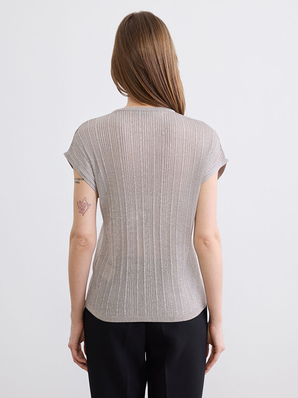 Bej Bisiklet Yaka Fitilli Kadın Triko Kazak-3