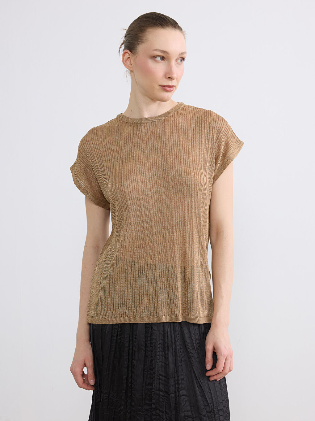 Kahverengi Bisiklet Yaka Fitilli Kadın Triko Kazak