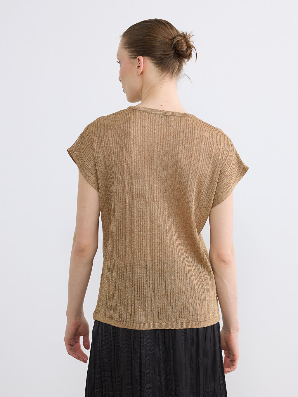 Kahverengi Bisiklet Yaka Fitilli Kadın Triko Kazak-3