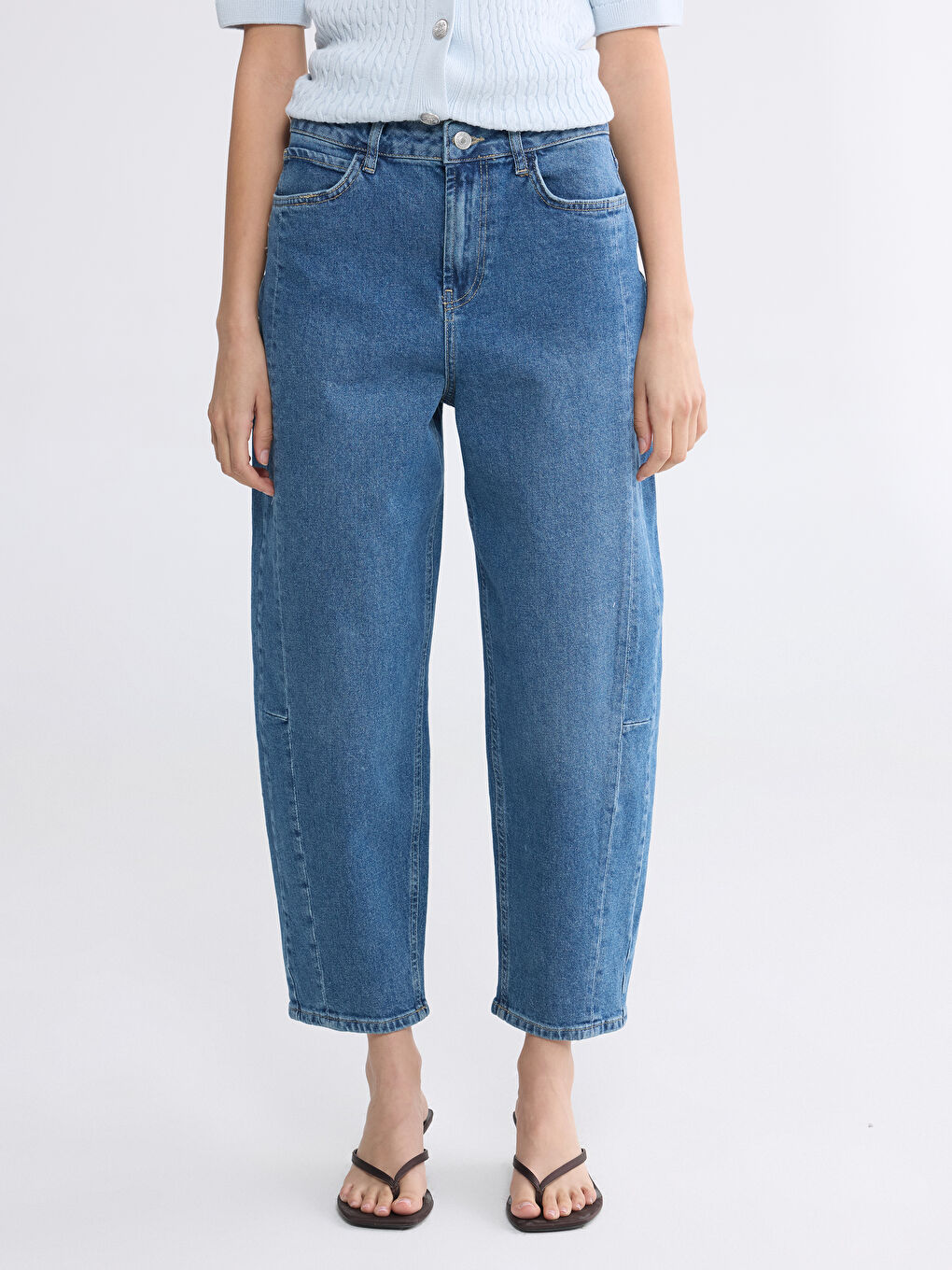 İndigo Barrel Fit Kadın Jean Pantolon-2