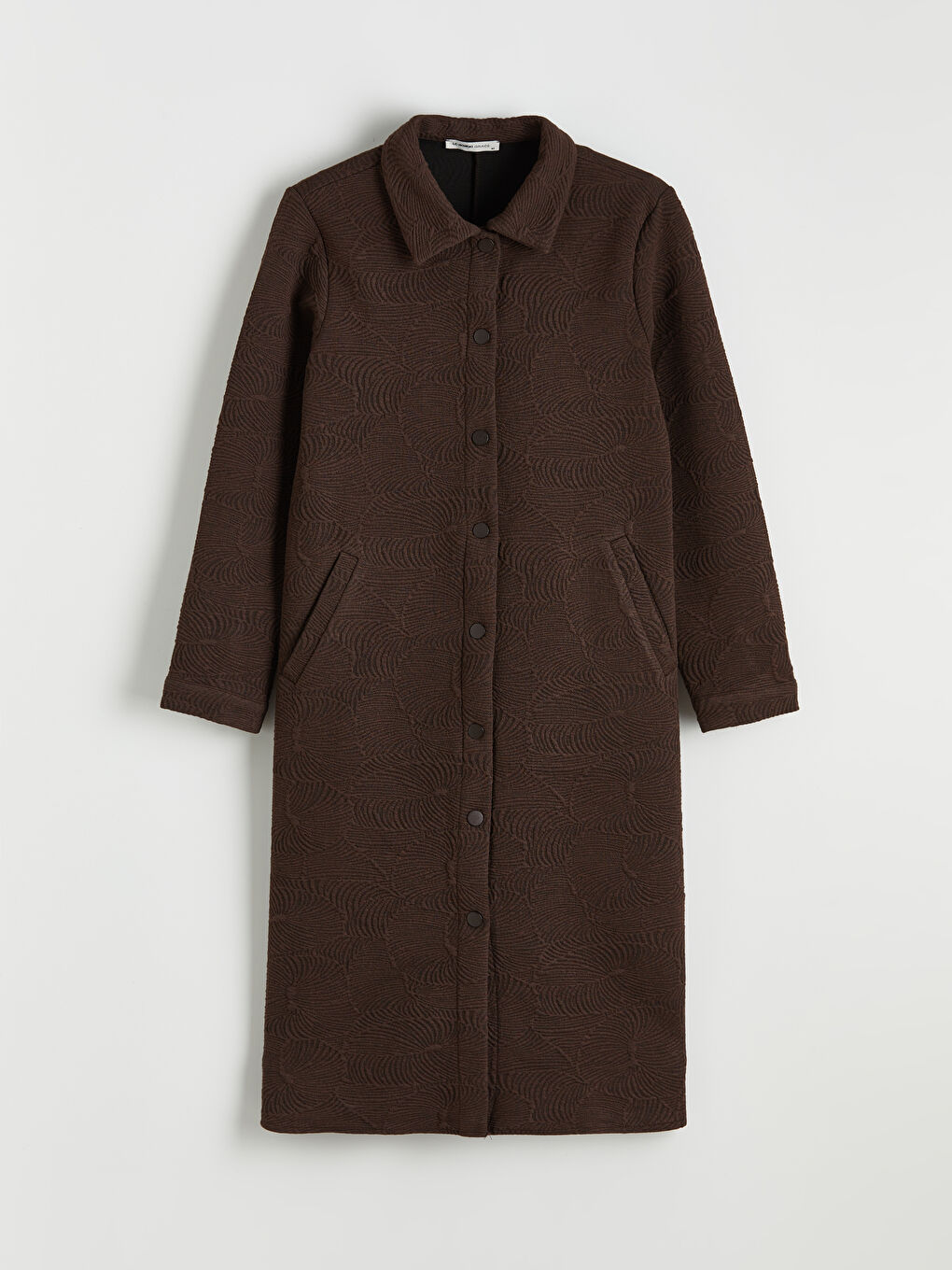 Kahverengi Gömlek Yaka Kendinden Desenli Kadın Ferace