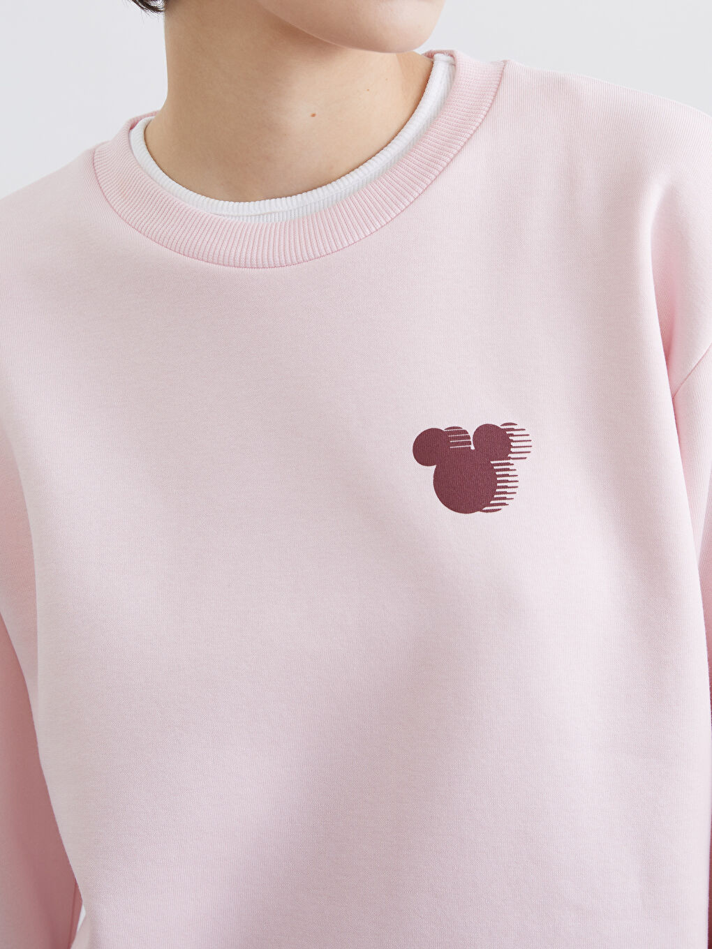 Pembe Mickey Mouse Baskılı Kadın Kalın Sweatshirt-2