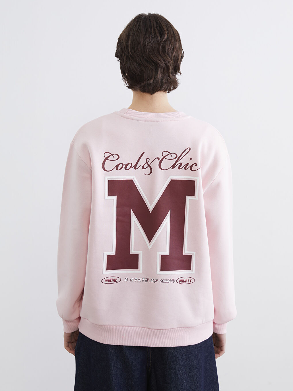 Pembe Mickey Mouse Baskılı Kadın Kalın Sweatshirt-3