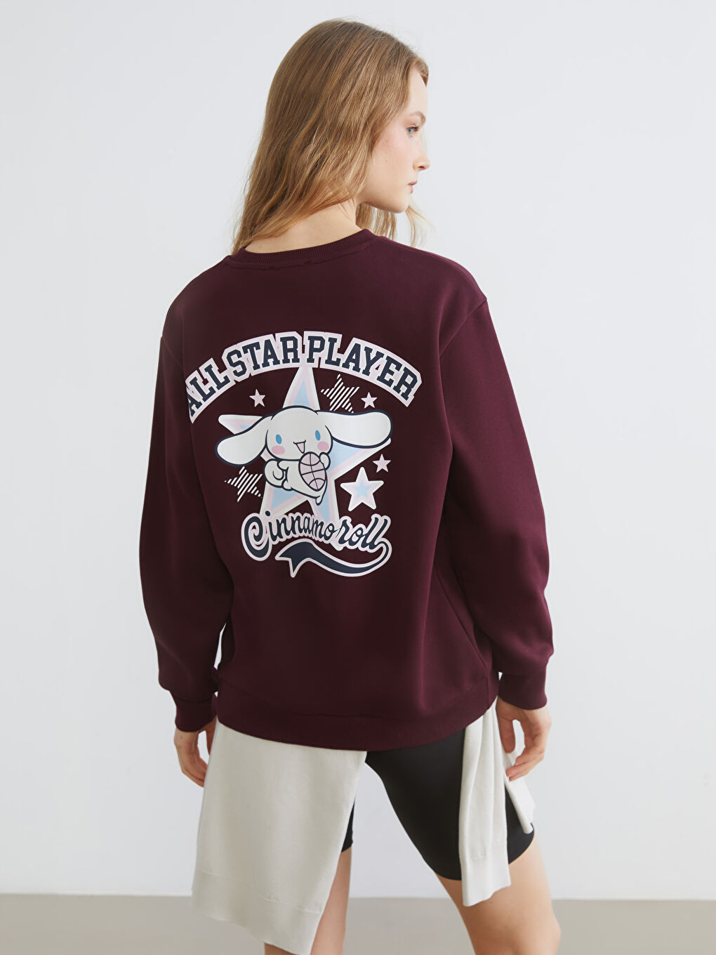 Bordo Cinnamoroll Baskılı Kadın Kalın Sweatshirt