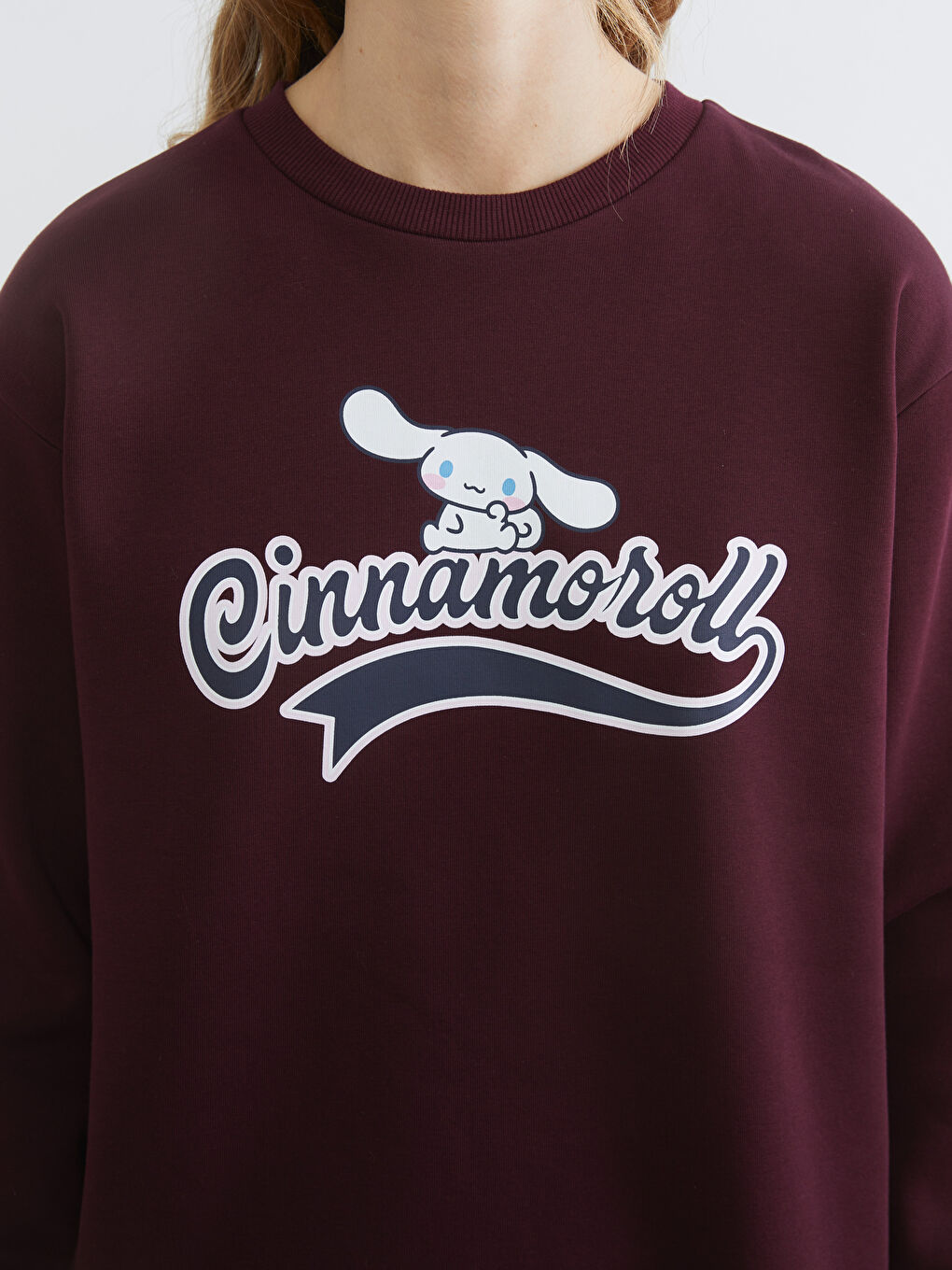 Bordo Cinnamoroll Baskılı Kadın Kalın Sweatshirt-2