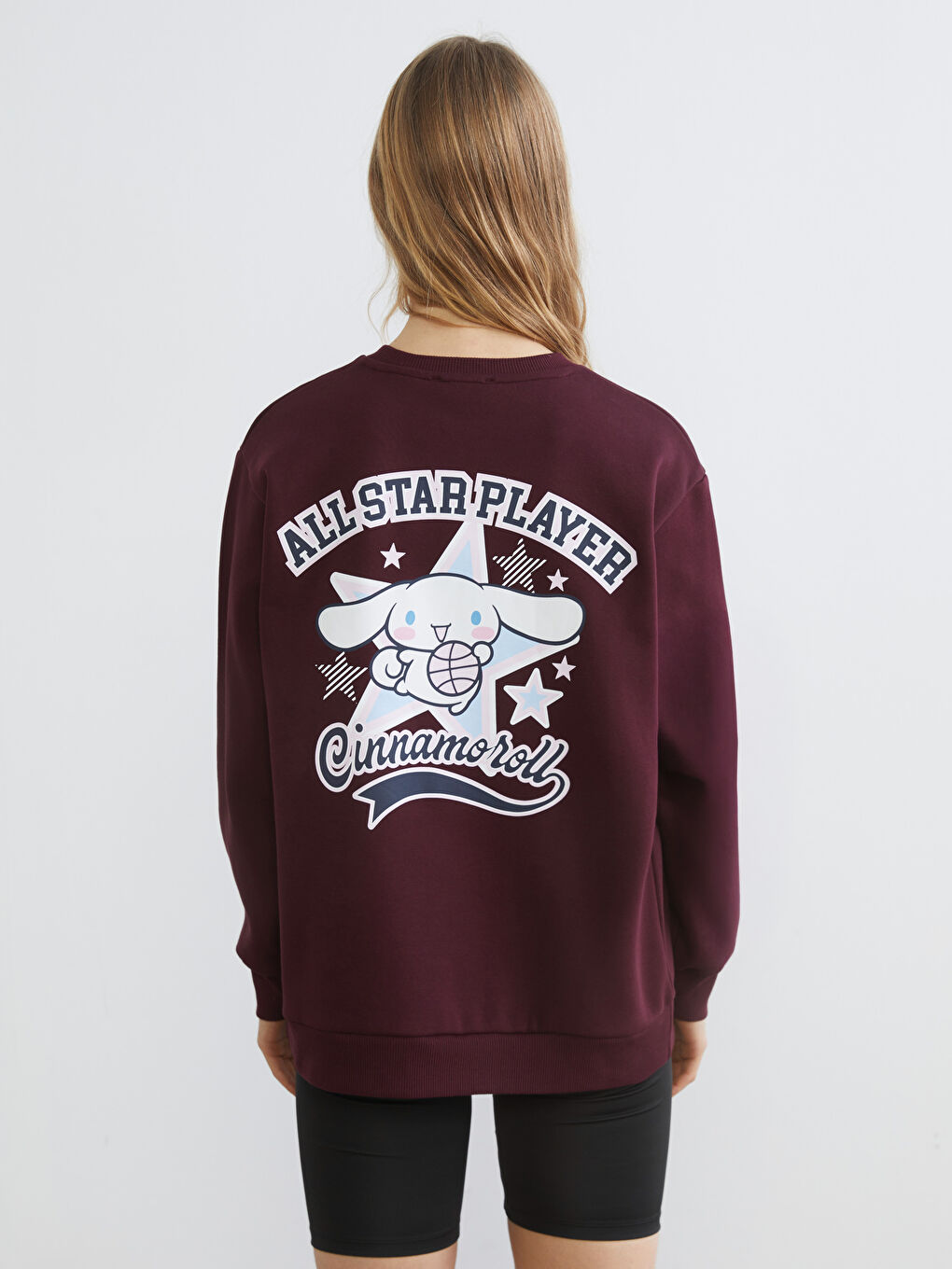 Bordo Cinnamoroll Baskılı Kadın Kalın Sweatshirt-3