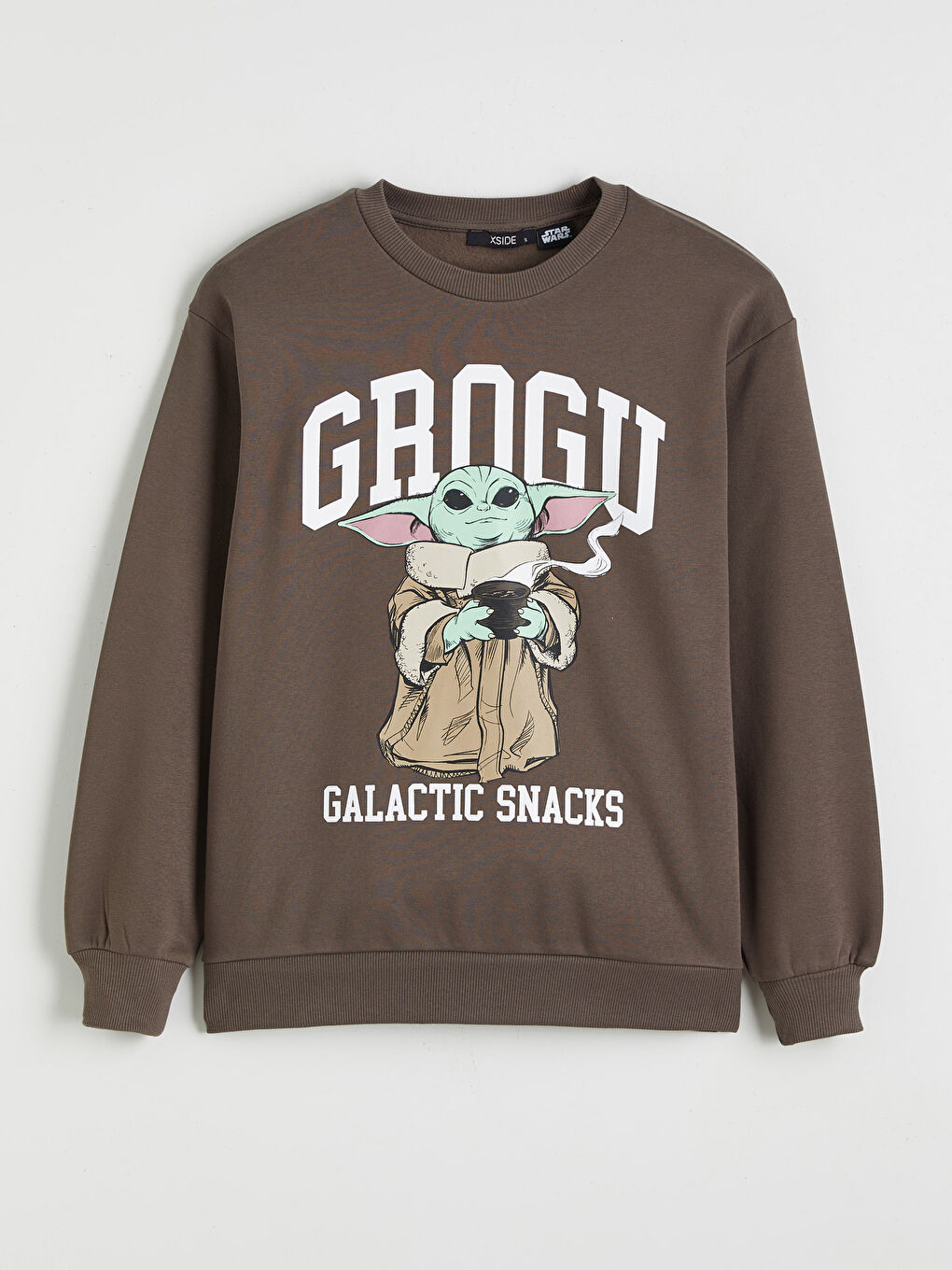 Kahverengi Grogu Baskılı Oversize Kadın Kalın Sweatshirt-4