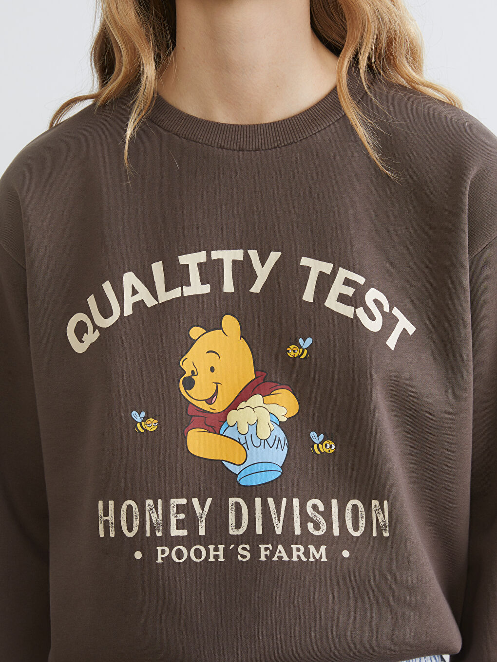 Kahverengi Winnie the Pooh Baskılı Kadın Kalın Sweatshirt-2