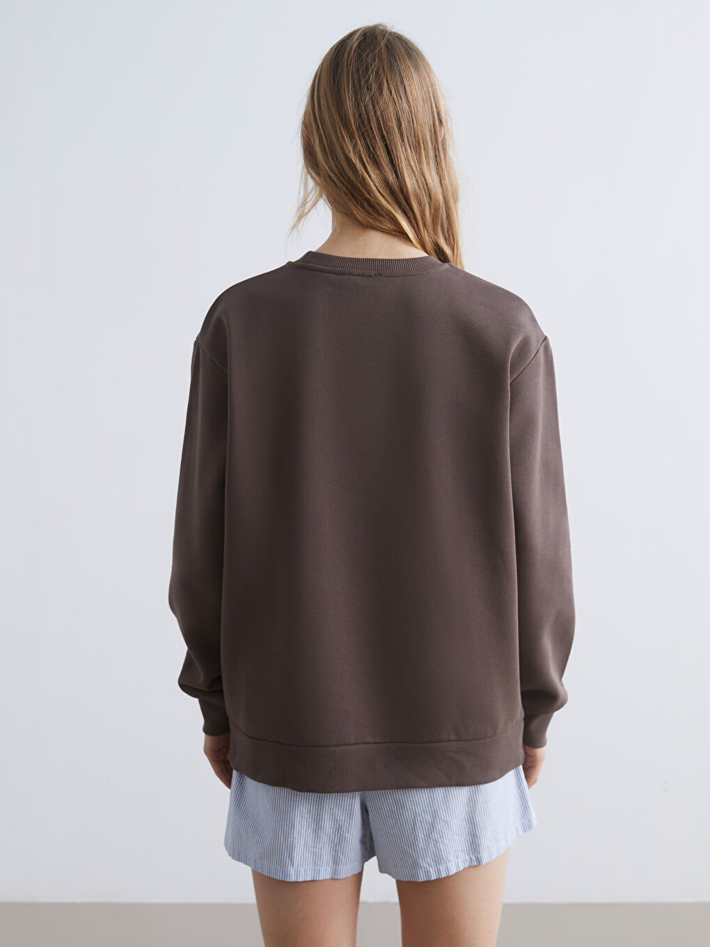 Kahverengi Winnie the Pooh Baskılı Kadın Kalın Sweatshirt-3