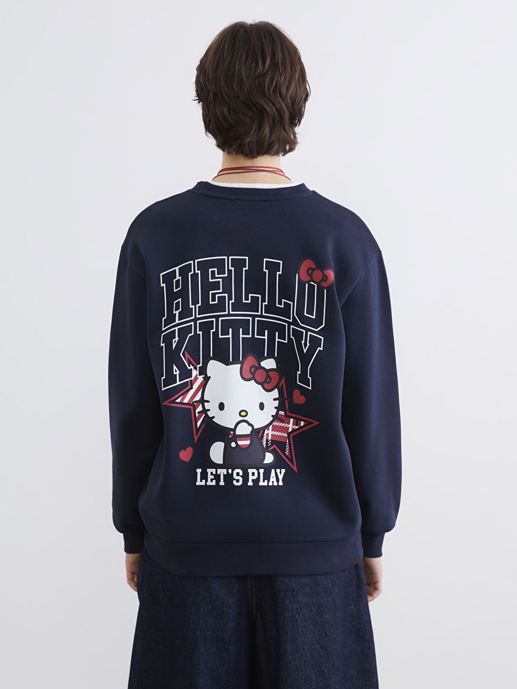 Lacivert Hello Kitty Baskılı Kadın Kalın Sweatshirt-3