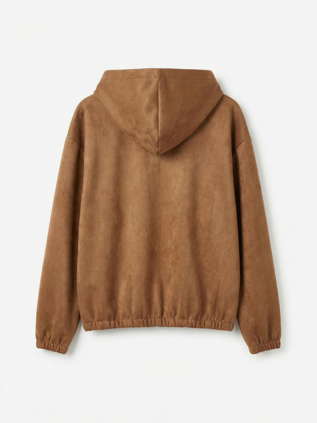 Kahverengi Kapüşonlu Süet Görünümlü Kadın Fermuarlı Sweatshirt-1