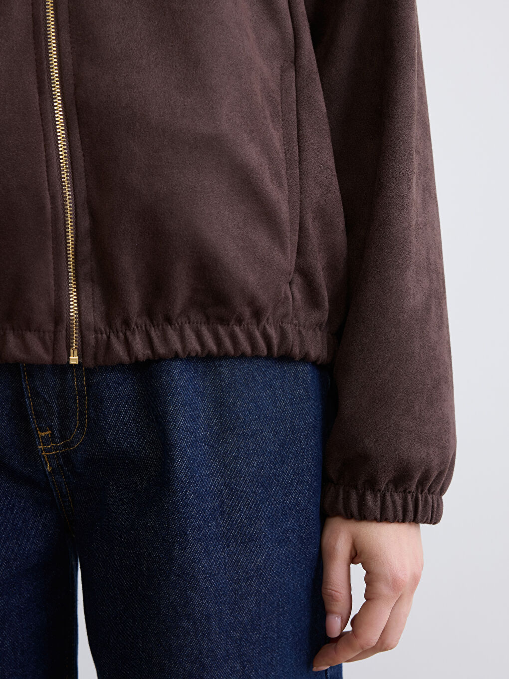 Kahverengi Kapüşonlu Kadın Fermuarlı Sweatshirt-3