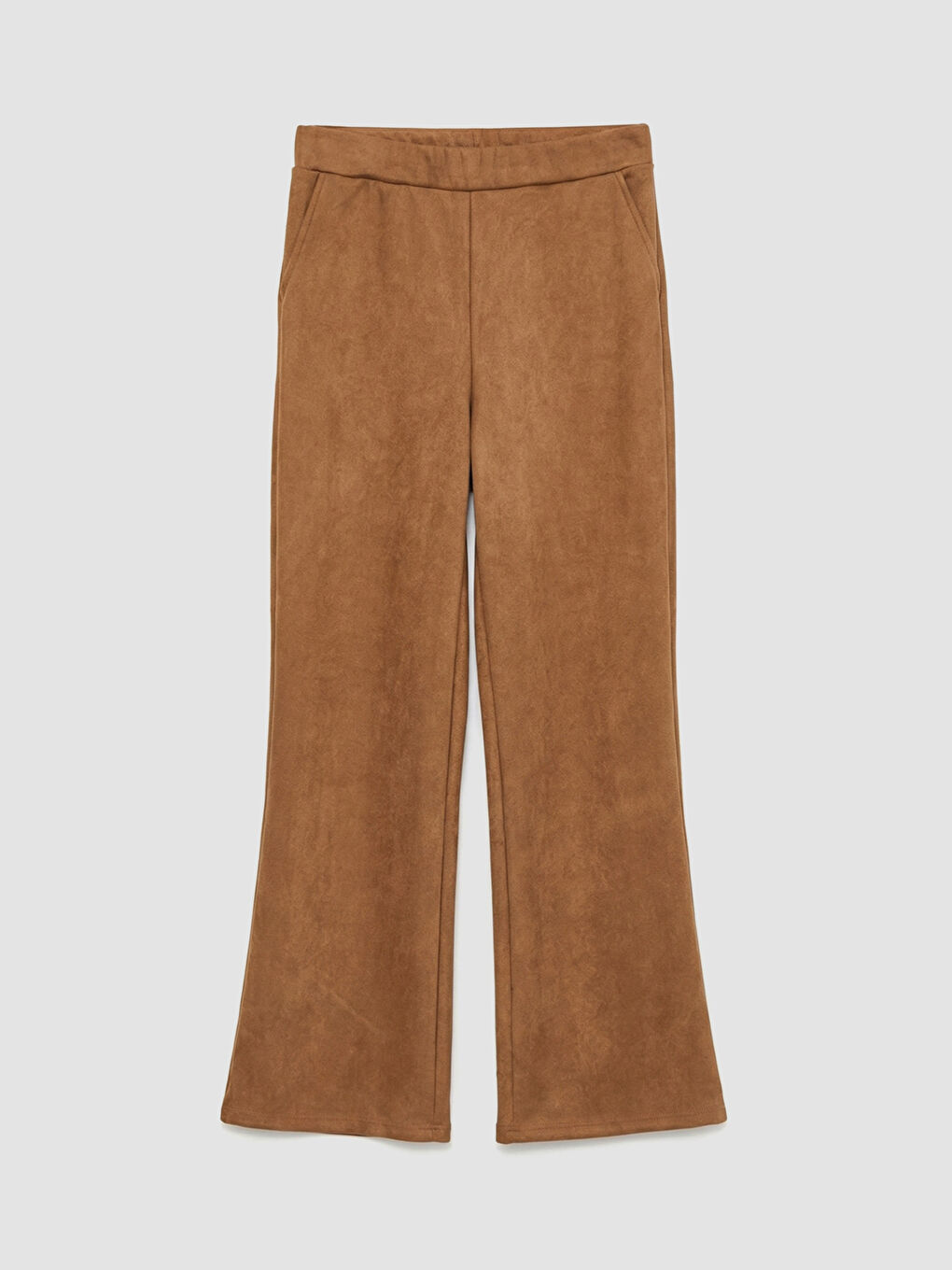 Kahverengi İspanyol Paça Kadın Süet Görünümlü Pantolon
