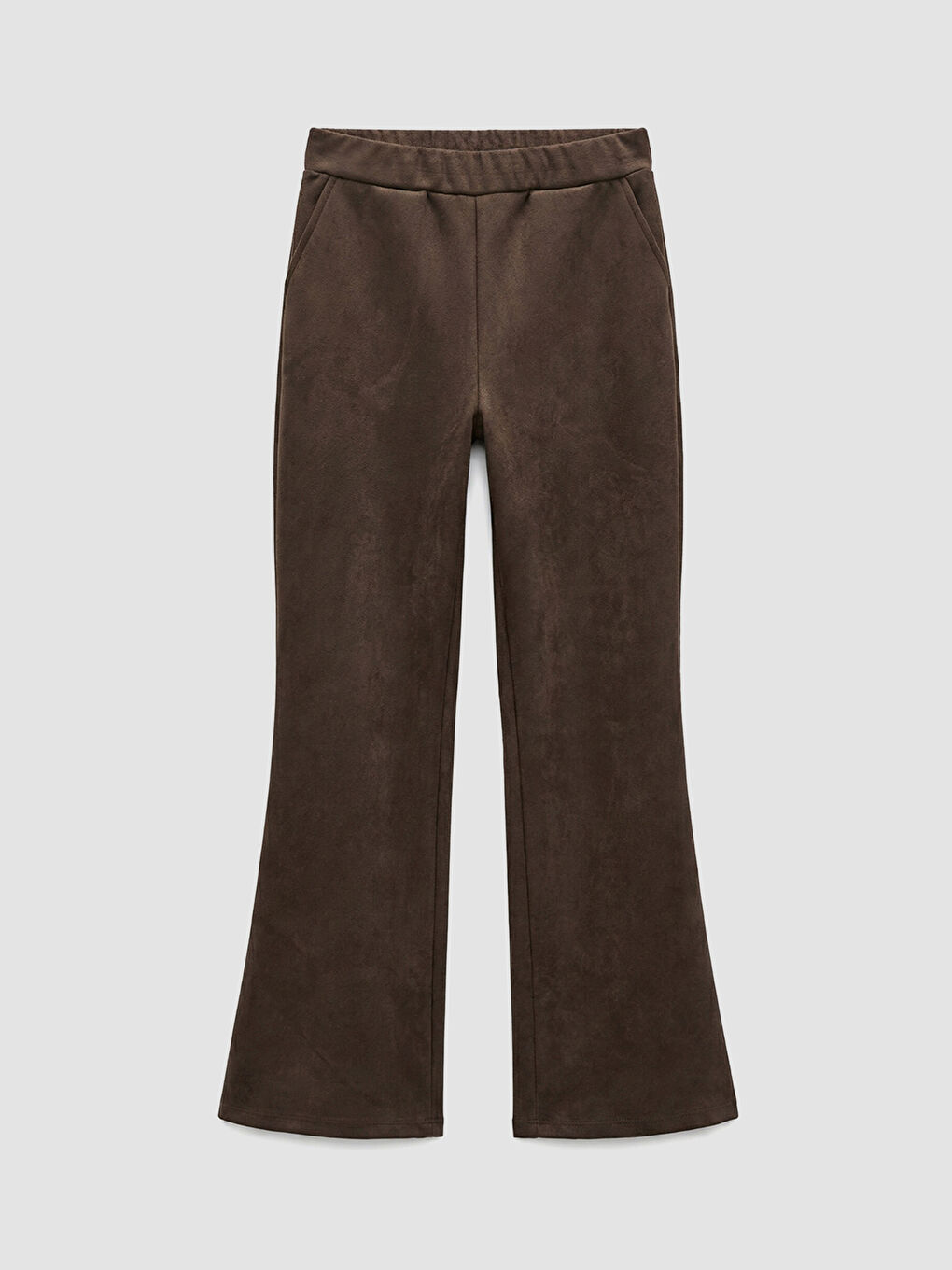 Kahverengi İspanyol Paça Kadın Süet Görünümlü Pantolon-4
