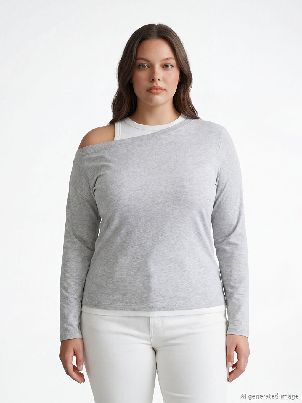 Gri Kayık Yaka Kadın Body-1