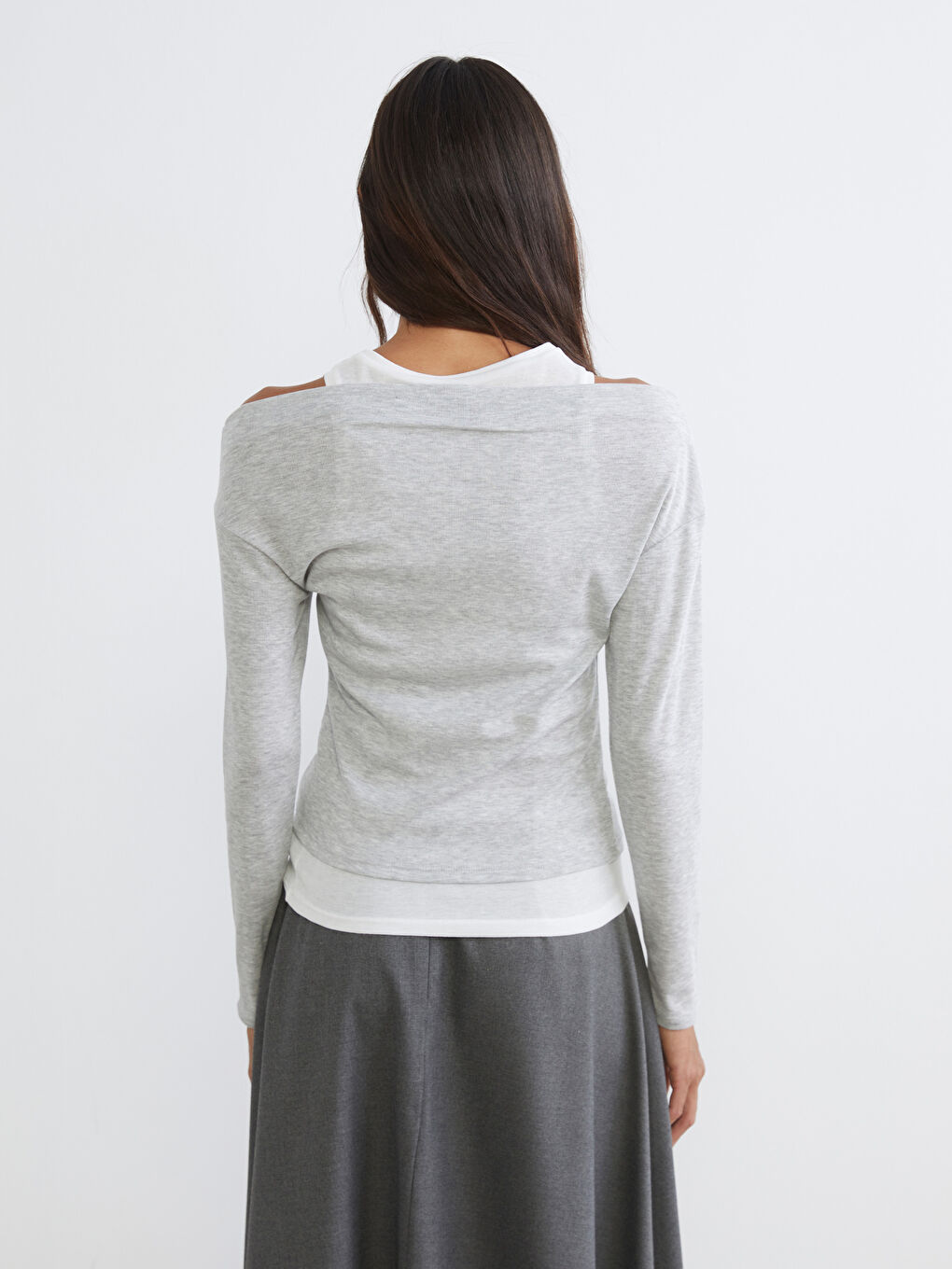 Gri Kayık Yaka Kadın Body-3