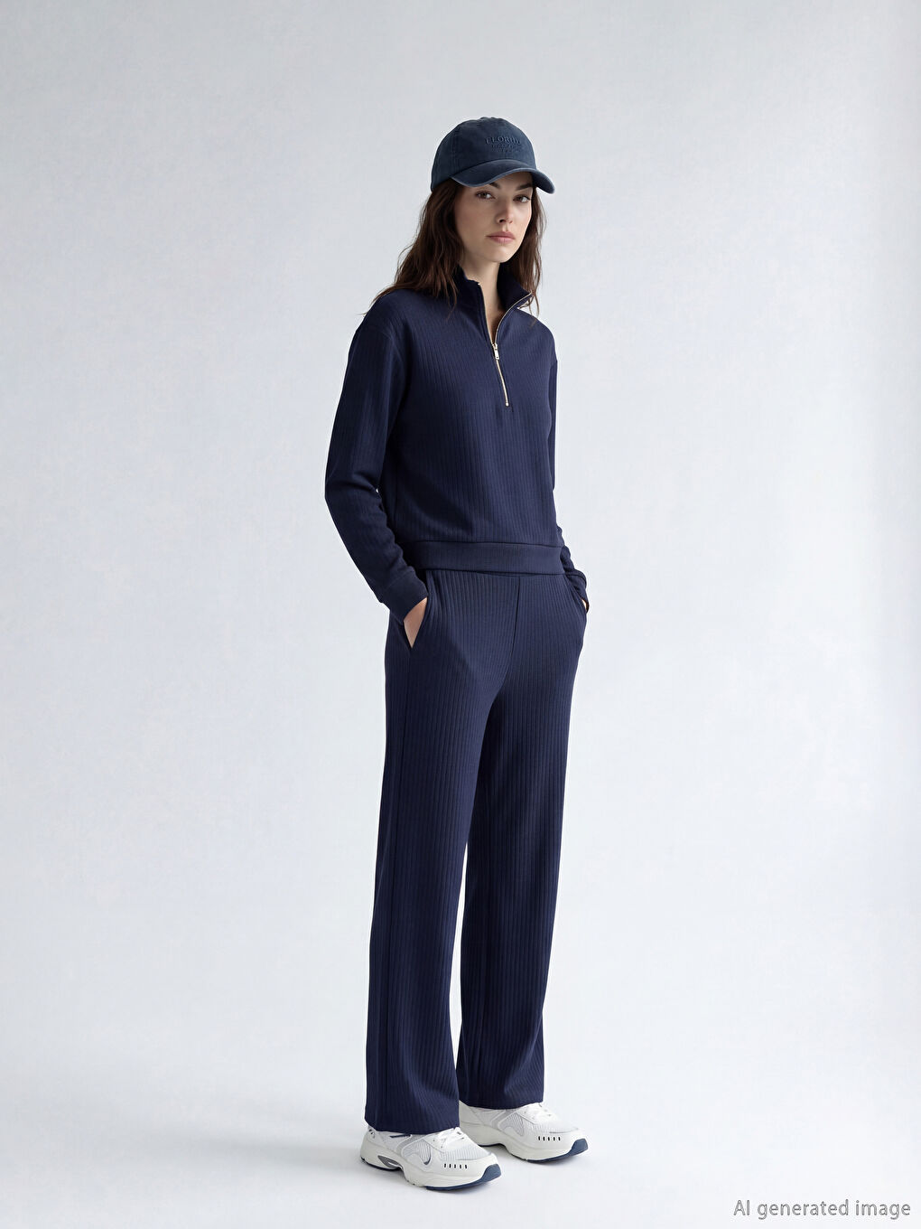 Lacivert Çizgili Soft Touch Kadın Eşofman Altı