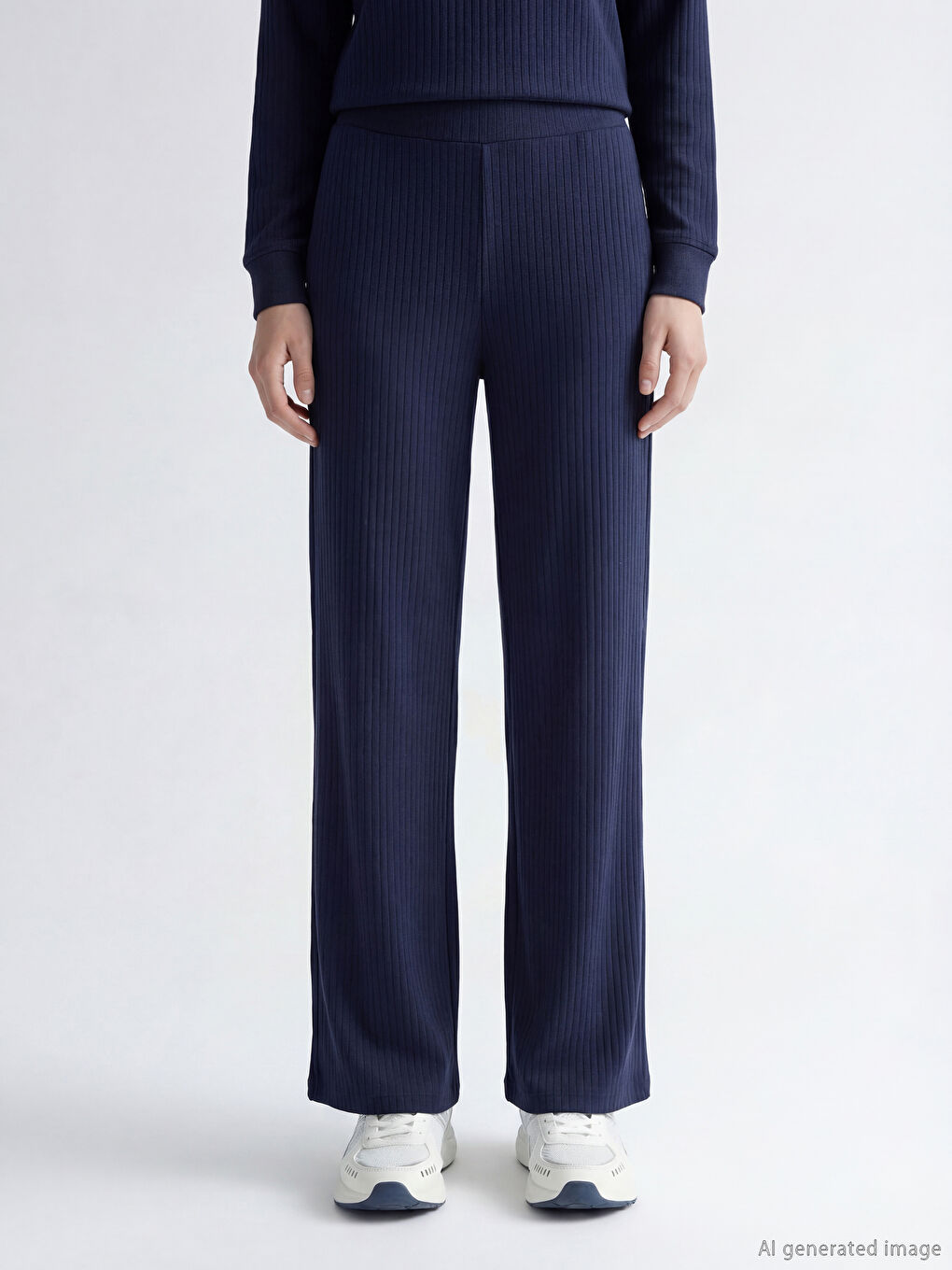 Lacivert Çizgili Soft Touch Kadın Eşofman Altı-1