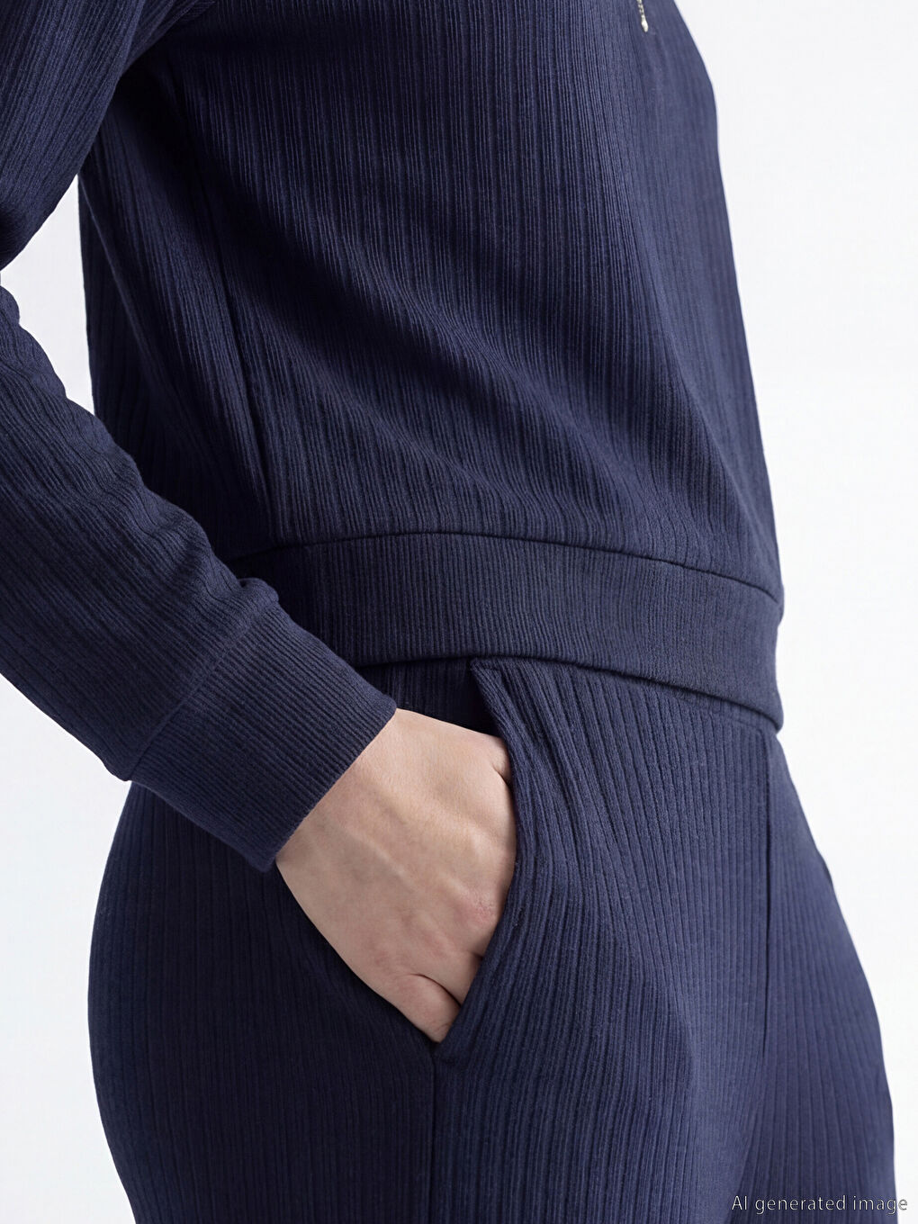 Lacivert Çizgili Soft Touch Kadın Eşofman Altı-2