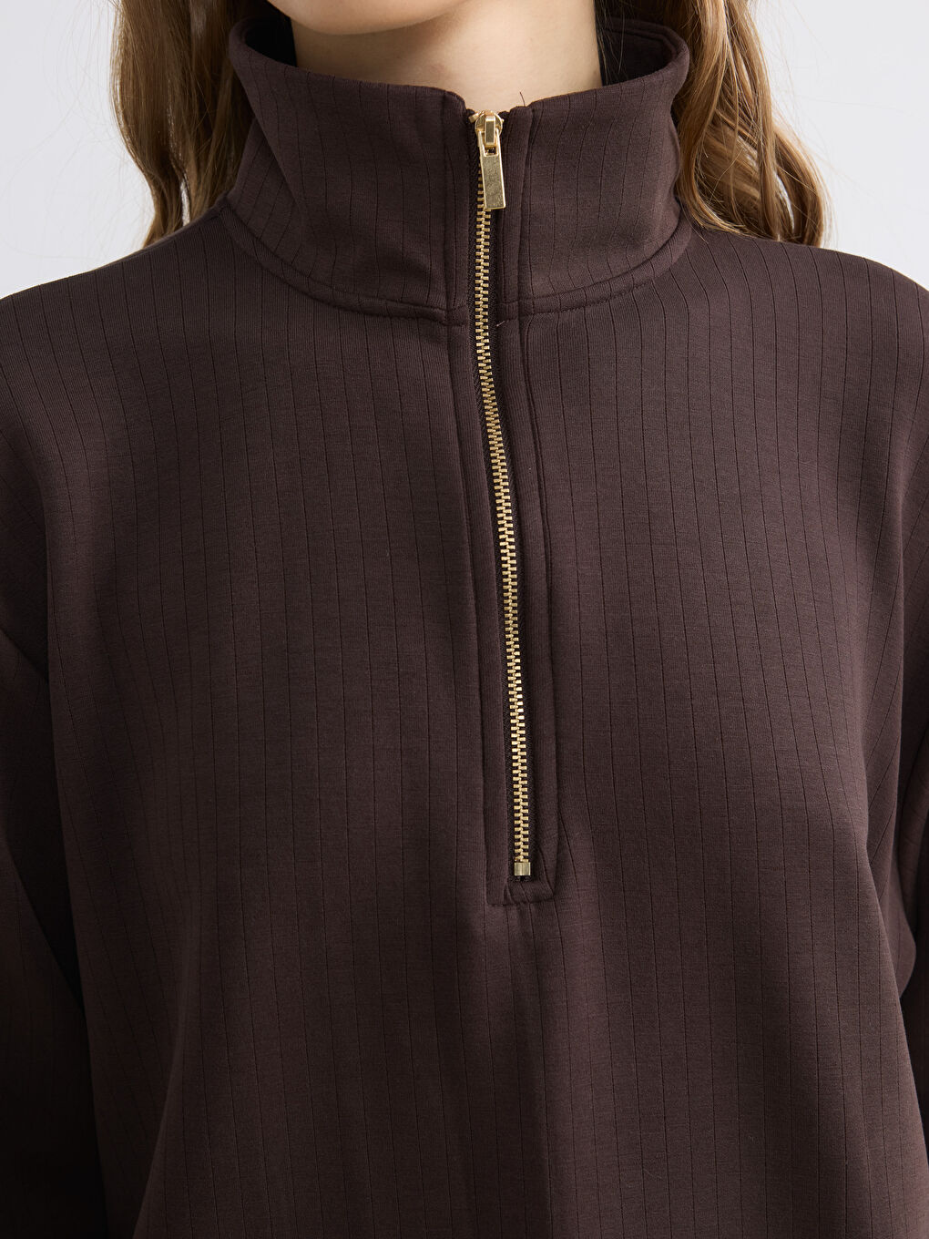 Kahverengi Soft Touch Oversize Kadın Sweatshirt	-3