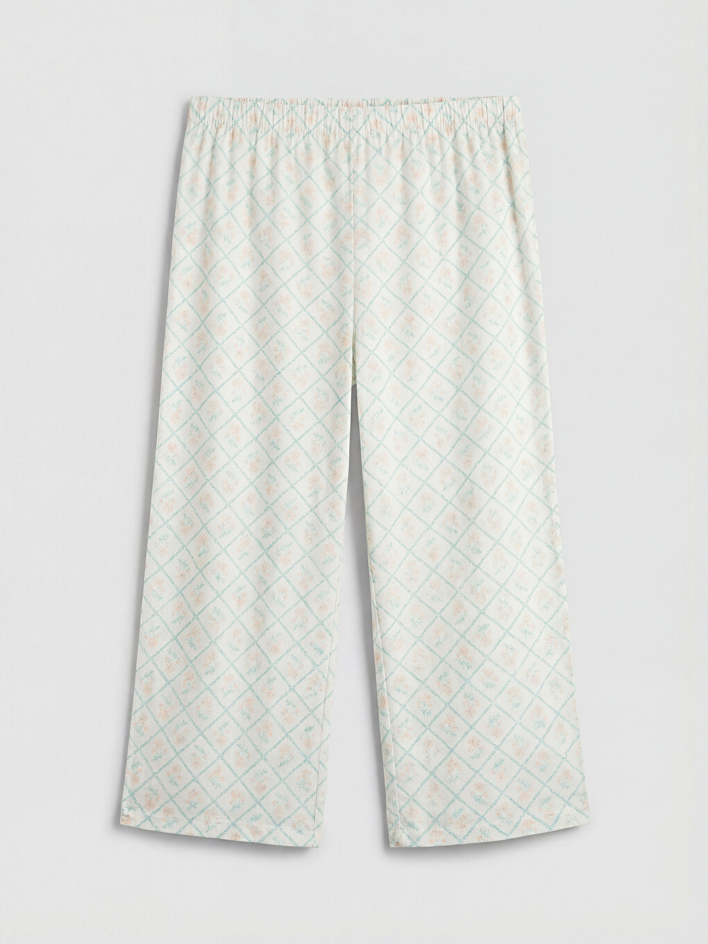 Ekru Desenli Kadın Kapri Pijama Alt-3