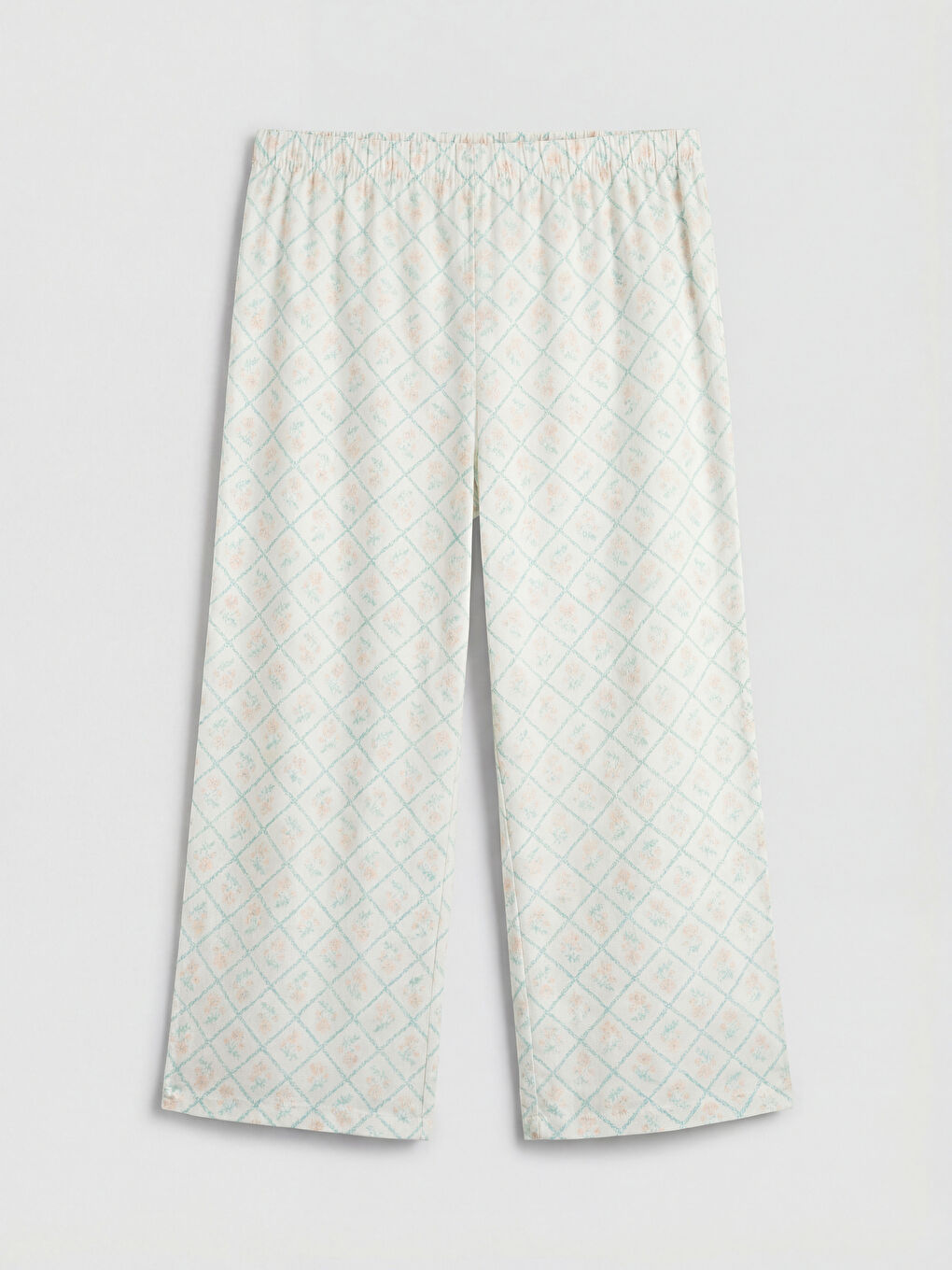 Ekru Bisiklet Yaka Çiçekli Kadın Kaprili Pijama Takımı-3