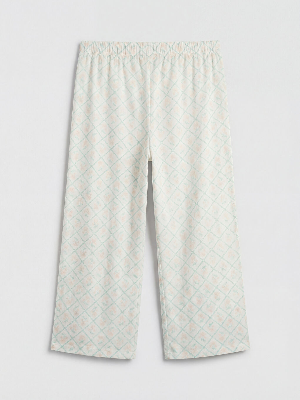 Ekru Bisiklet Yaka Çiçekli Kadın Kaprili Pijama Takımı-4