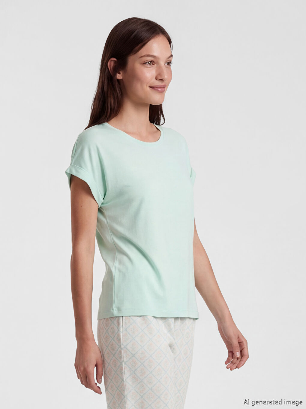 Ženski kapri pidžama komplet sa cvetnim dezenom i okruglim izrezom-1